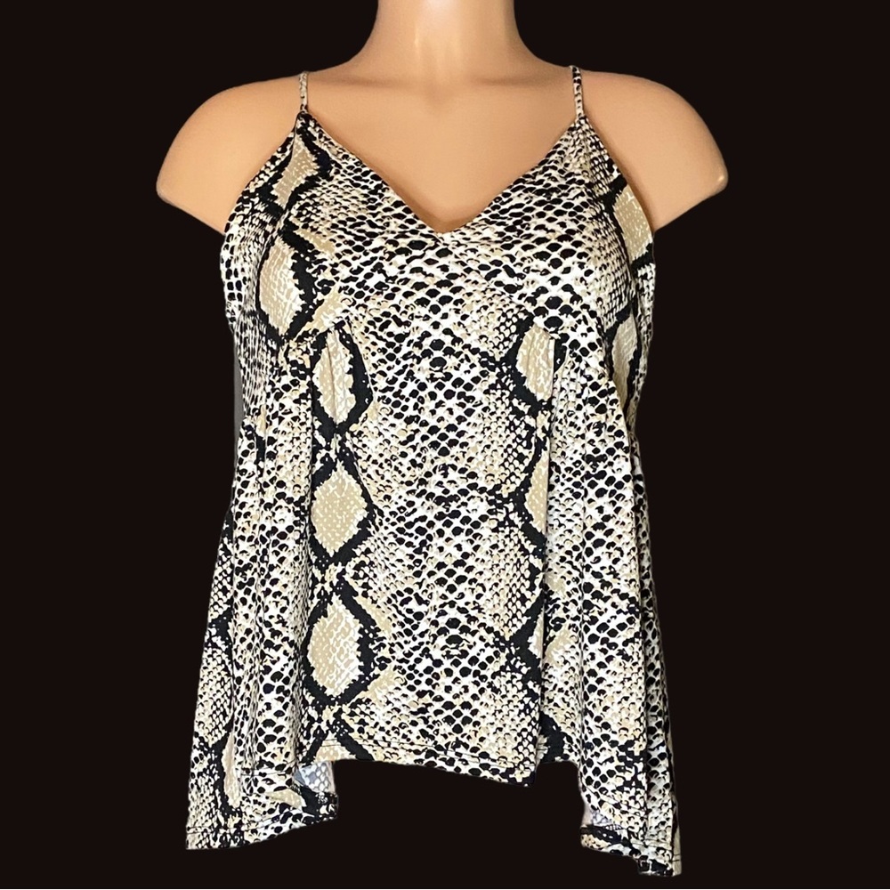 Peach Love California Snakeskin Babydoll Hi/Low Top Blouse Camisole So Soft